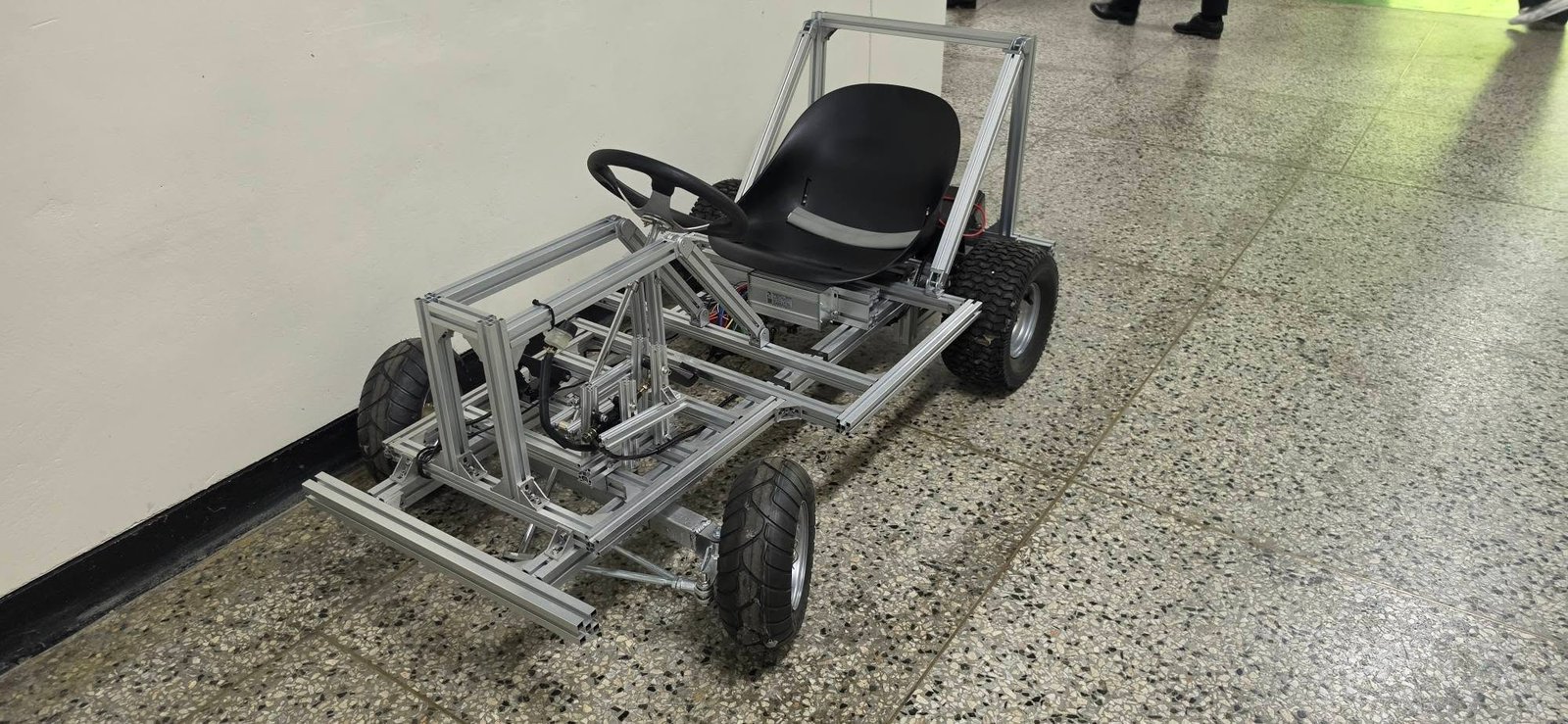 Student-engineered electric vehicle frame on display
