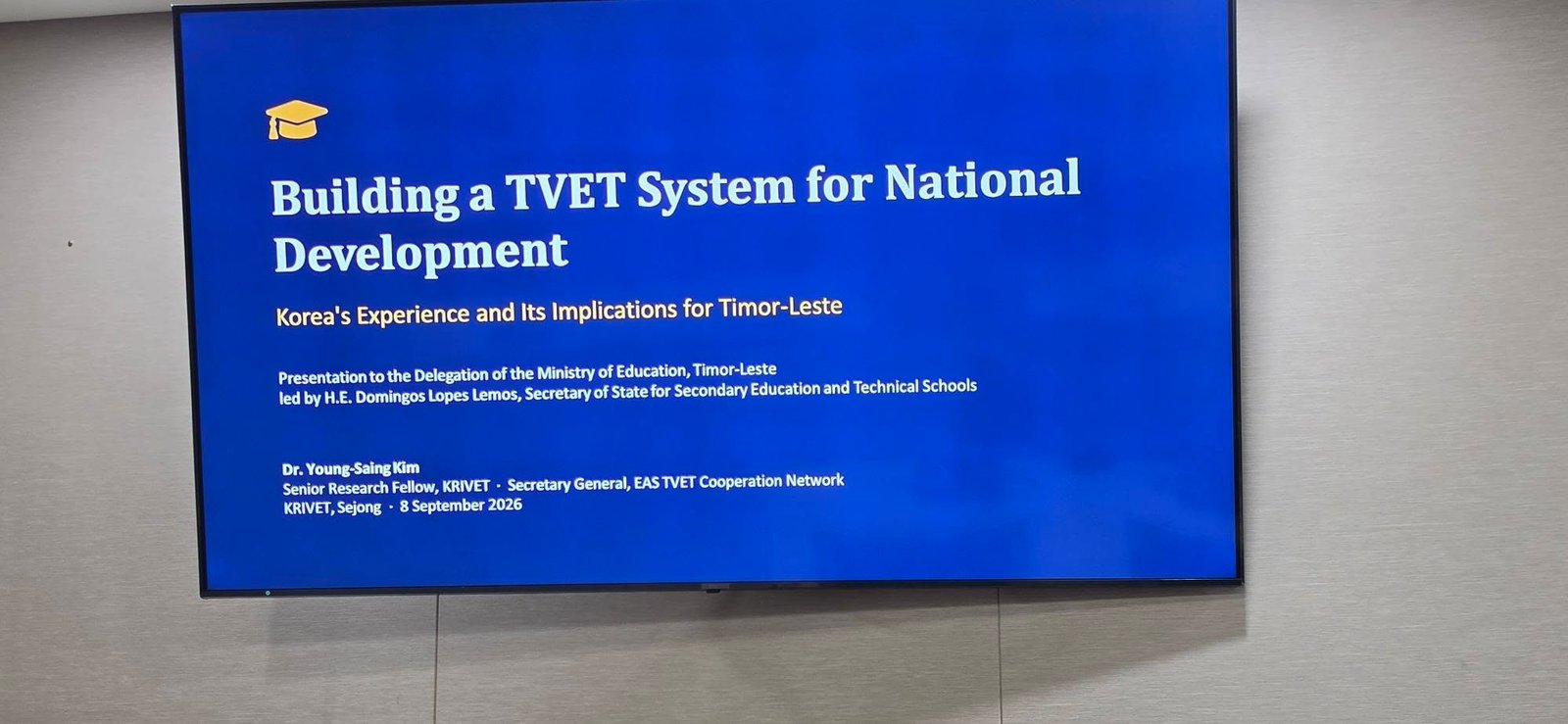 Presentation Title Screen on TVET System Building for Timor-Leste Delegation